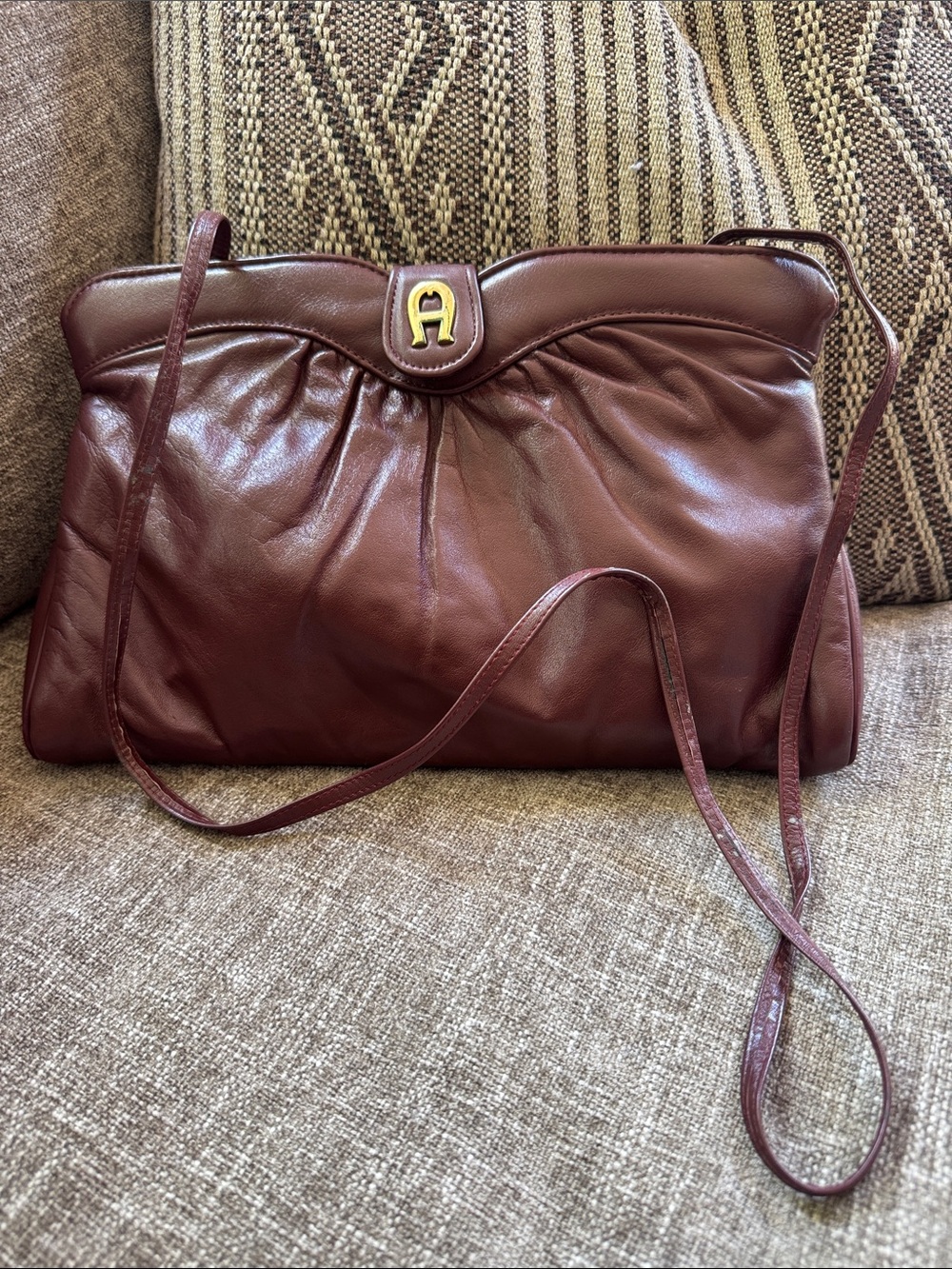 Etienne Aigner Burgundy Leather Crossbody with Gold A Emblem